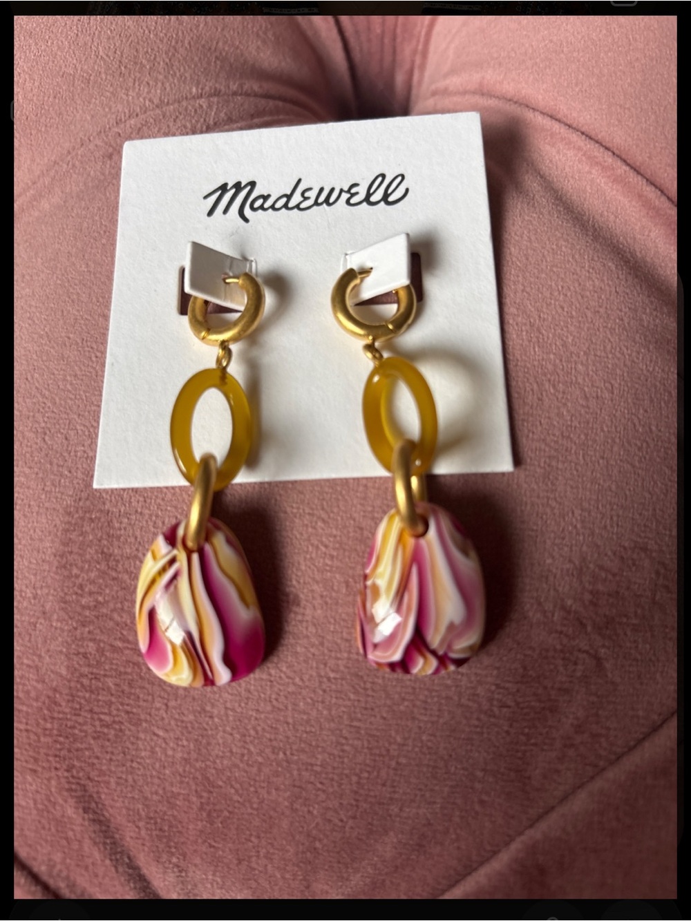 Madewell Gold Hoop Earrings with Pink Swirl Drops